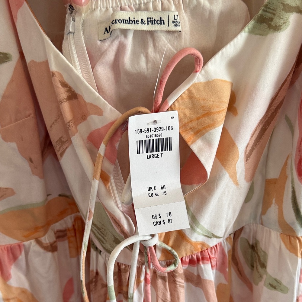 Abercrombie & Fitch Floral Puff-Sleeve Mini Dress in White, Pink, Orange, Green - Picture 6 of 7